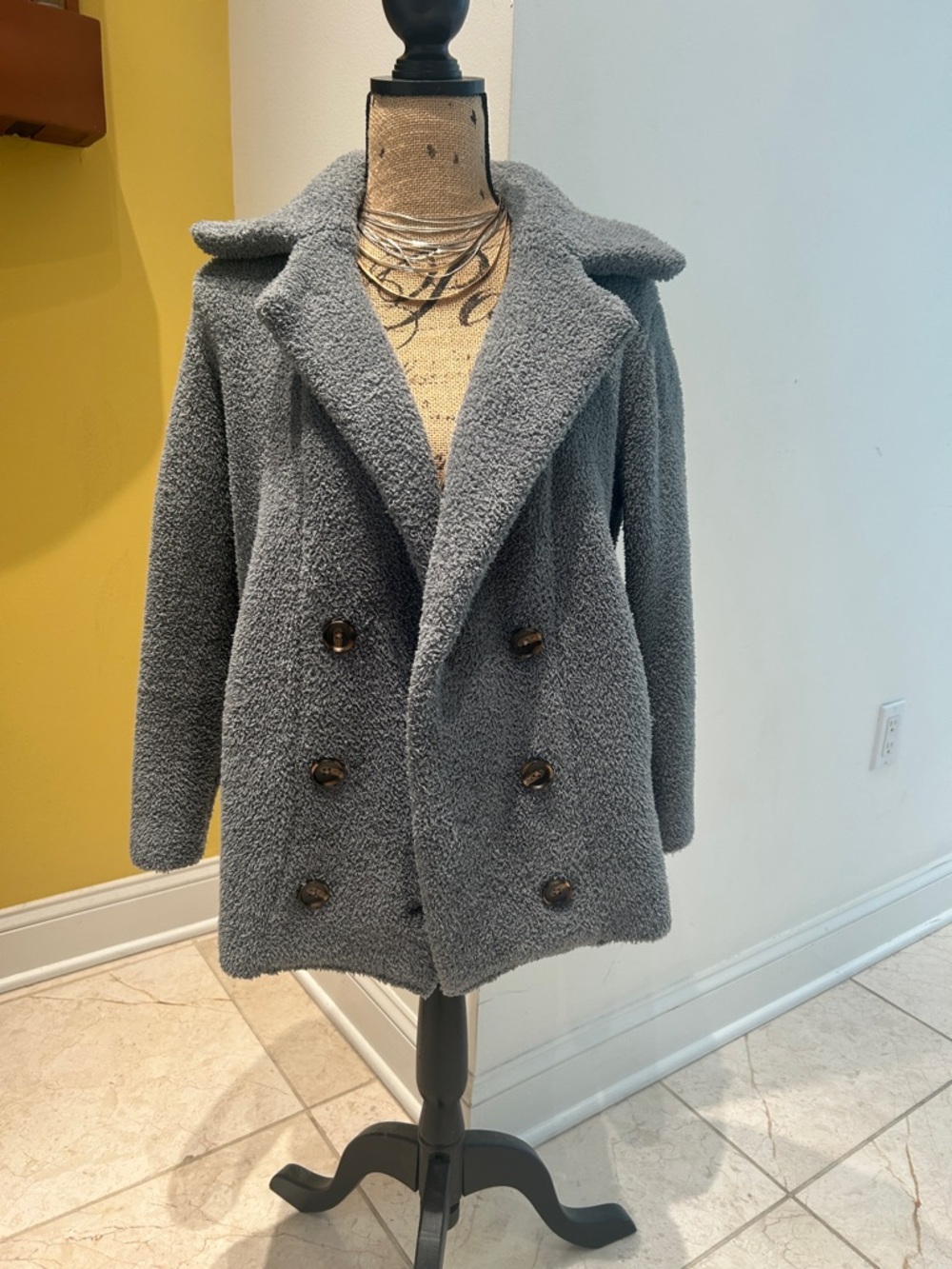 Rachel Zoe Moss Green Double-Breasted Teddy Peacoat Jacket